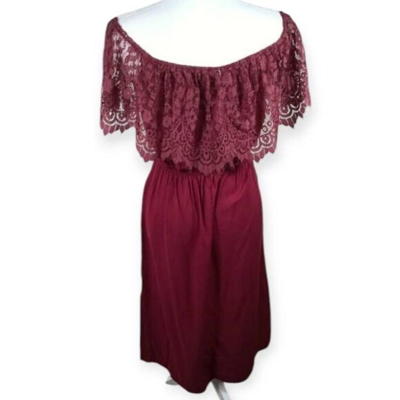 J FOR JUSTIFY BURGUNDY LACE OFF-THE-SHOULDER DRESS SZ.S EUC. - Picture 5 of 8